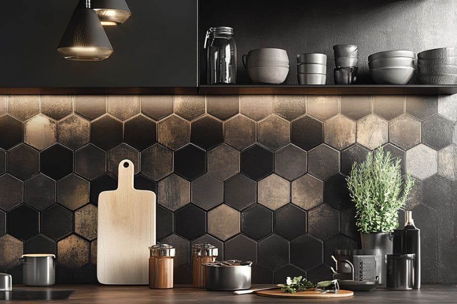 Backsplash Hexagon Hitam
