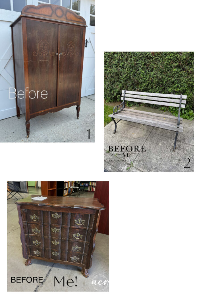 3 potong furnitur, lemari, bangku dan lemari kecil yang belum selesai